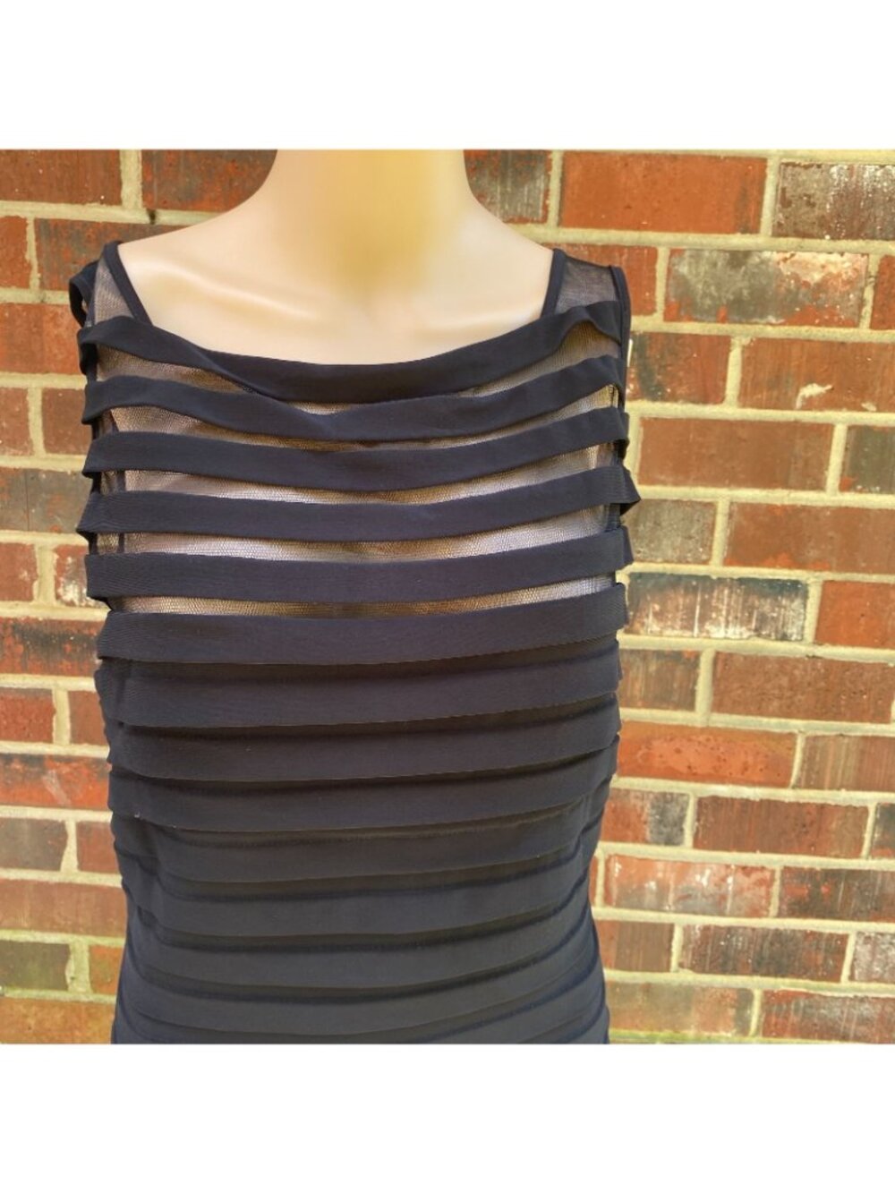 Adrianna Papell Black Shutter Pleat Midi Dress Sleeveless 10 Cocktail,Stretch - Picture 9 of 11
